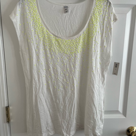 Old Navy White Tee with Neon Yellow Accents - Picture 1 of 1